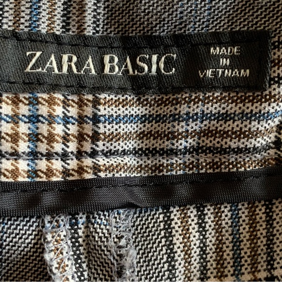 ZARA BASIC. Plaid tan pants! Two side pockets. Size 6. - Picture 4 of 6